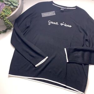 Rachel Zoe Good Vibes script embroidered pullover sweater large women’s s black